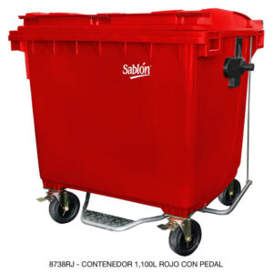Contenedor 1100L Rojo Con Pedal y Ruedas