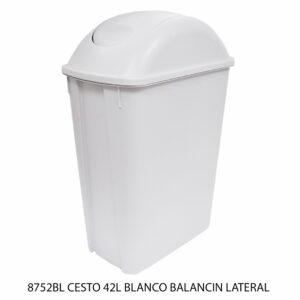 Cesto de 42 Litros Con Tapa Balancin Lateral Color Blanco(Precio por 2 piezas)