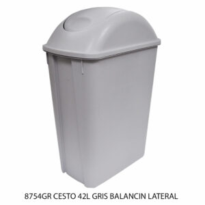 Cesto de 42 Litros Con Tapa Balancin Lateral Color Gris(Precio por 2 piezas)