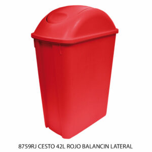 Cesto de 42 Litros Con Tapa Balancin Lateral Color Rojo(Precio por 2 piezas)