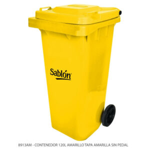 Cesto 120L Amarillo Sin Pedal, Con Asas y Ruedas