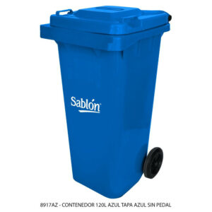 Cesto 120L Azul Sin Pedal, Con Asas y Ruedas