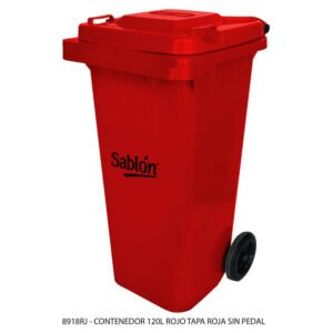 Cesto 120L Rojo Sin Pedal, Con Asas y Ruedas