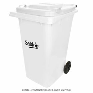 Cesto 240L Blanco Sin Pedal, Con Asas y Ruedas