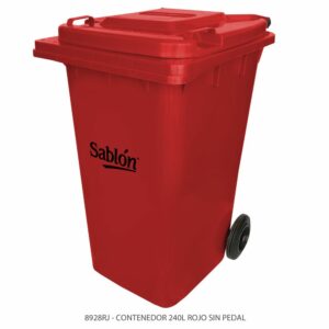 Cesto 240L Rojo Sin Pedal, Con Asas y Ruedas