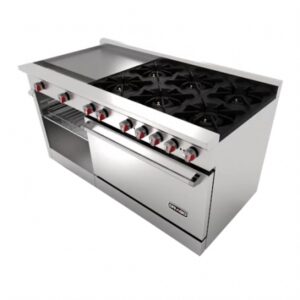 Estufa CG-61PD De Acero Inoxidable Con 6 Quemadores Horno y Plancha De 2 Pies Frente 153 x Fondo 76.8 x Alto 90
