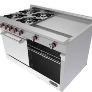 Estufa CG-41P De Acero Inoxidable Con 4 Quemadores Horno Plancha y Gratinador Frente 122 x Fondo 77 x Alto 90