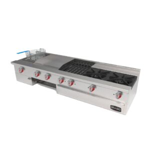 Estufa UDM SLIM De Mesa Con 2 Quemadores Freidora Plancha Asador y Gratinador Frente 171 x Fondo 56.4 x Alto 35.4
