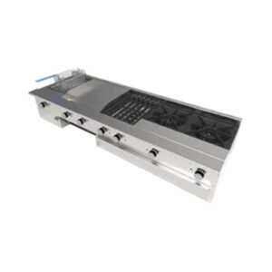 Estufa UNIVERSAL UDM Con 4 Quemadores Asador De 1 Pie Plancha De 1 Pie Freidora y Gratinador Frente 167.2 x Fondo 76.8 x Alto 35.4