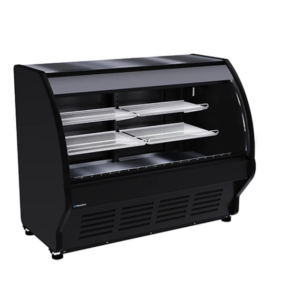 Vitrina Exhibidora VCM150 De Cristal Curvo Con Cubierta De Acero Inoxidable 9 ft3 Frente 149 x Fondo 85 x Alto 12