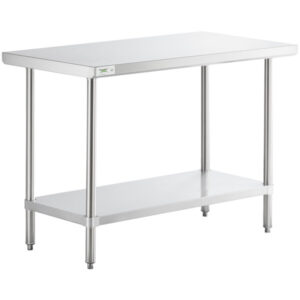 MESA DE TRABAJO 24 X 48 PG SUPERFICIE EN ACERO INOX 430 CAL. 16 REPISA Y PATAS ACERO INOX MARCA REGENCY