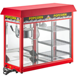 MAQUINA FABRICADORA DE PALOMITAS CARNAVAL KING PMW17R, CAP 8oz, marco de acero inox rojo brillante, con espacio para exhibicion, electrica 120V, 1700W