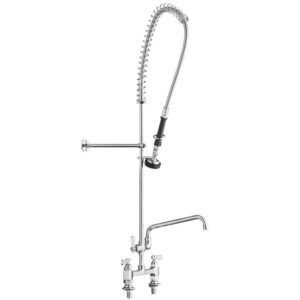 LLAVE DE PRELAVADO Y REGADERA MONTAJE A PISO de 8pg, GRIFO CUELLO DE GANSO DE 12pg, LARGO DE MANGUERA 44PG REGENCY