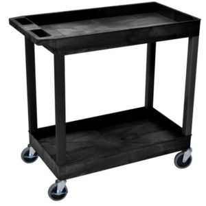 CARRO DE SERVICIO DE PLASTICO 18 X 35 1/4 X 34 1/4 PG DE 2 REPISAS LISAS 400 LBS DE CAPACIDAD COLOR NEGRO MARCA LUXOR