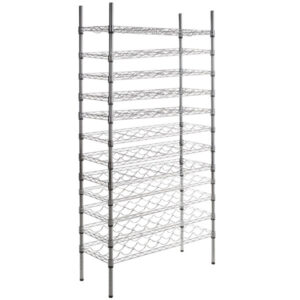Estante de 14 x 36 para botellas Cromado con Postes de 74 pg de 12 entrepanos, capacidad de 96 botellas