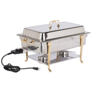 CHAFER ENTERO ELECTRICO 9 QT (8.5 LTS) DE 120 V, DETALLES EN COLOR DORADO CLASSIC BRASS TRIM MARCA VOLLRATH