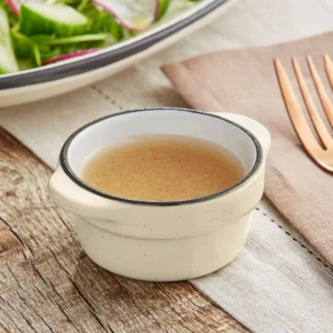 SALSERA 2.5 OZ (75 ML) COLOR CREMA FILO NEGRO MATE EMBERS ACOPA CERAMICA (PRECIO POR 36 PIEZAS)