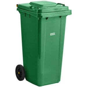 CONTENEDOR DE BASURA RECTANGULAR CON RUEDAS 121 LITROS (32 GAL) TAPA ABATIBLE COLOR VERDE