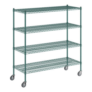 Estante de 21 x 54 Verde Epoxico con Postes de 60 y Ruedas de 4 entrepanos