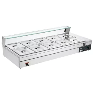 BANO MARIA ELECTRICO SOBRE BARRA PARA 10 INSERTOS MEDIOS 1800W DE 120V RANGO DE TEMPERATURA: 30 A 85 GRADOS CELCIUS MEDIDAS: 1530 x 720 x 380 MM