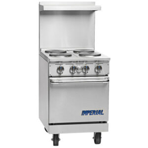 ESTUFA ELECTRICA DE 4 QUEMADORES Y HORNO IR-4-E2081 PRO SERIES 208 V, 1 FASE MEDIDA: 24 X 34 3/4 X 56 1/2 PG IMPERIAL RANGE