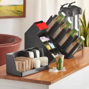 ORGANIZADOR PARA SERVICIO DE CAFE 3 PIEZAS INCLUYE PORTAVASOS, PORTA CONDIMENTOS Y PORTA SERVILLETAS Y TAPAS