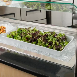 Tazon Rectangular para Ensaladas de Aluminio Recubierto de Resina Blanca Medida: 64.7 x 26.3 x 6.8 cm Modelo Bugambilia BUD14WW Marca GET