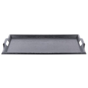 CHAROLA ROOM SERVICE DE 25 x 16 PG PLASTICO ESTILO MADERA COLOR NEGRO CON AGARRADERA