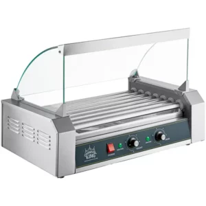ASADOR DE SALCHICHAS 7 RODILLOS HOT DOG ROLLER 18 DOGOS CON DOMO ANTIESTORNUDOS 120V, 910W CARNIVAL KING