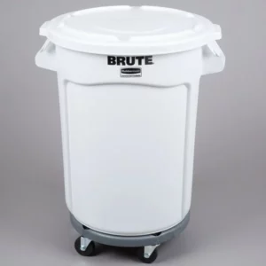 CONTENEDOR REDONDO ALMACENADOR DE GRANOS 32 GAL BASE CON RUEDAS Y TAPA LISA BRUTE RUBBERMAID