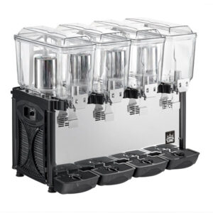 DISPENSADOR DE BEBIDAS REFRIGERADO CUADRUPLE DE 3 GALONES CADA TINA MARCA CARNIVAL KING MEDIDAS: 32 X 16 5/16 X 28 1/8 PG