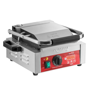 Parrilla Comercial Para Sándwiches Panini Con Temporizador Avantco Pg100St Placas Lisas Y Superficie De Cocción De 8 1/2 X 8 1/2 - 120 V, 1750 W