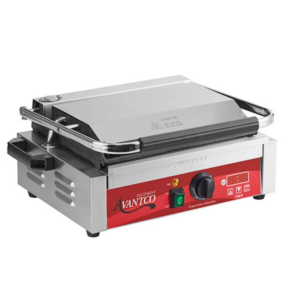 Parrilla Comercial Para Sándwiches Panini Con Temporizador Avantco Pg200Gst Placas Superiores Ranuradas E Inferiores Lisas, Y Superficie De Cocción De 13 3/8 X 8 3/4 - 120 V, 1750 W