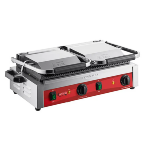 Parrilla Comercial Para Sándwiches Panini Avantco Pg400 Doble Con Placas Ranuradas Y Superficie De Cocción De 19 5/8 X 9 1/8 - 120 V, 3500 W