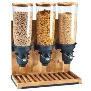 DISPENSADOR DE CEREAL DE MADERA TRIPLE 3576-3-99FF MARCA CAL MIL CAP TOTAL (15 LTS - 5 LTS C/u. ) 19 1/4 X 9 3/4 X 26 1/2 Pg