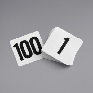 JUEGO DE PORTA NUMEROS PARA MESAS DOBLE LADO 1 A 100 PLASTICO BLANCO MEDIDA: 4 X 4 TABLECRAFT