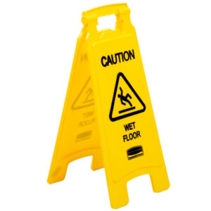 LETRERO PISO MOJADO 25 PG PRECAUCION AMARILLO PLASTICO FG611277YEL RUBBERMAID