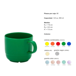 Taza polipropileno 8.5 oz / 250 ml (80 Piezas por Caja) TP Colores Combinados