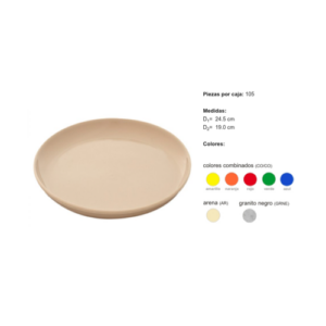 Plato Tres Tostadas polipropileno  24.5 cm (105 Piezas por Caja) TP