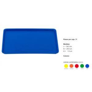 Charola rectangular polipropileno 34x23x1.5 cm (24 Piezas por Caja) TP