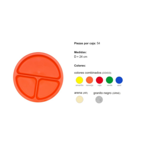 Plato de 3 divisiones redondo polipropileno  24.0 cm (54 Piezas por Caja) TP