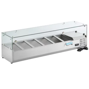 BARRA REFRIGERADA SOBRE MESA 60 PG RECIBE HASTA 6 INSERTOS TERCIOS DE 6 PG (INSERTOS NO INCLUIDOS) MEDIDA: 59 1/4 X 15 9/16 X 11 1/2 PG CON PROTECTOR ANTIESTORNUDOS MARCA AVANTCO