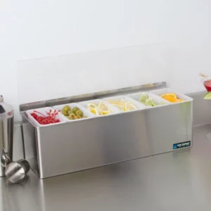 CAJA PARA CONDIMENTOS DE 6 COMPARTIMENTOS CON TAPA ACERO INOXIDABLE B6186L SAN JAMAR